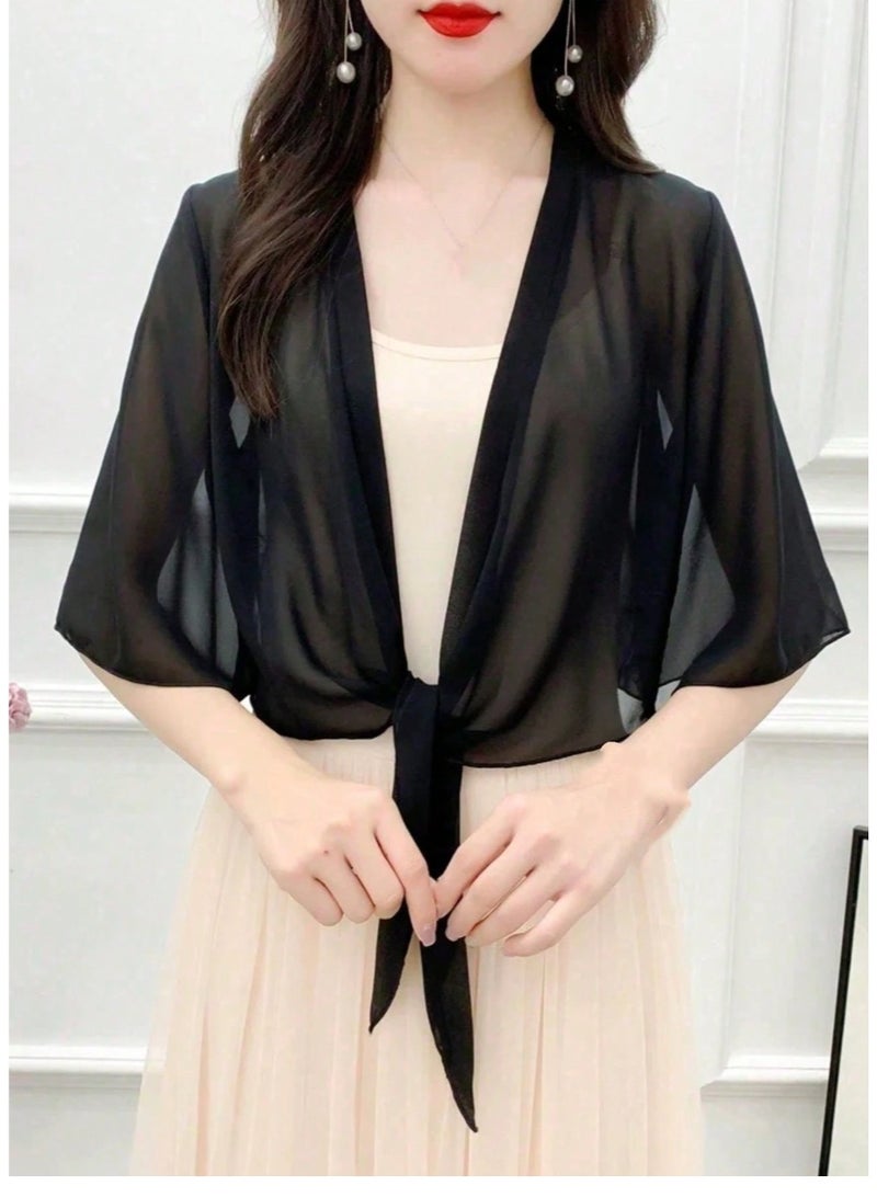 Shein 1pc Chiffon Shawl Cover Up For Women, Short Lightweight Shrug For Spring/Summer, Versatile Beach Cover Up, Sun Protection - Image 1